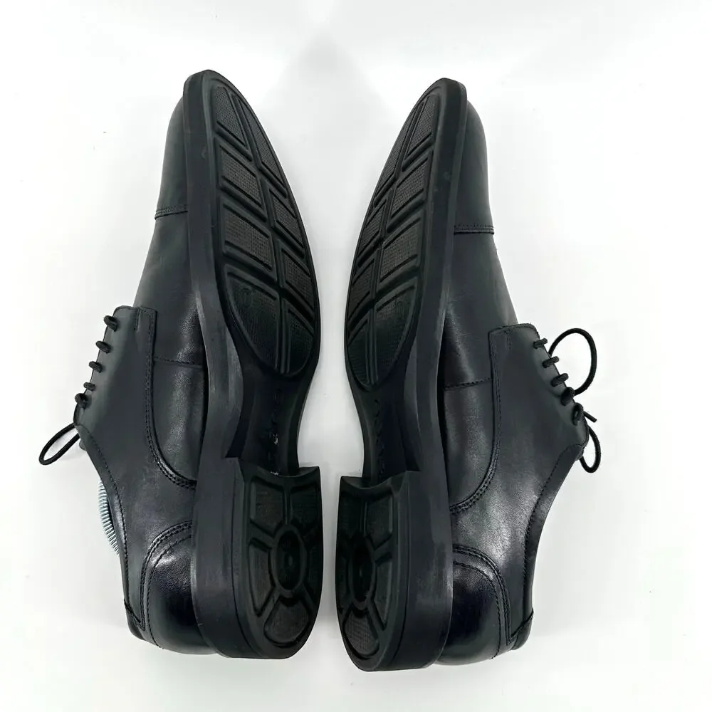 Ecco Biarritz Shoe Men 9 Black Leather Oxford Cap‎ Toe Lace Up Comfort Office